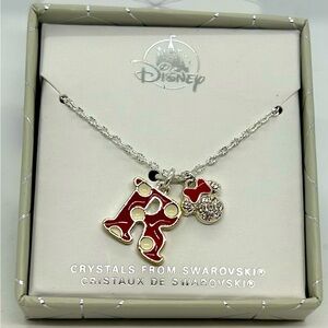 Minnie Mouse Enamel Initial Necklace Letter “R,” NWT.